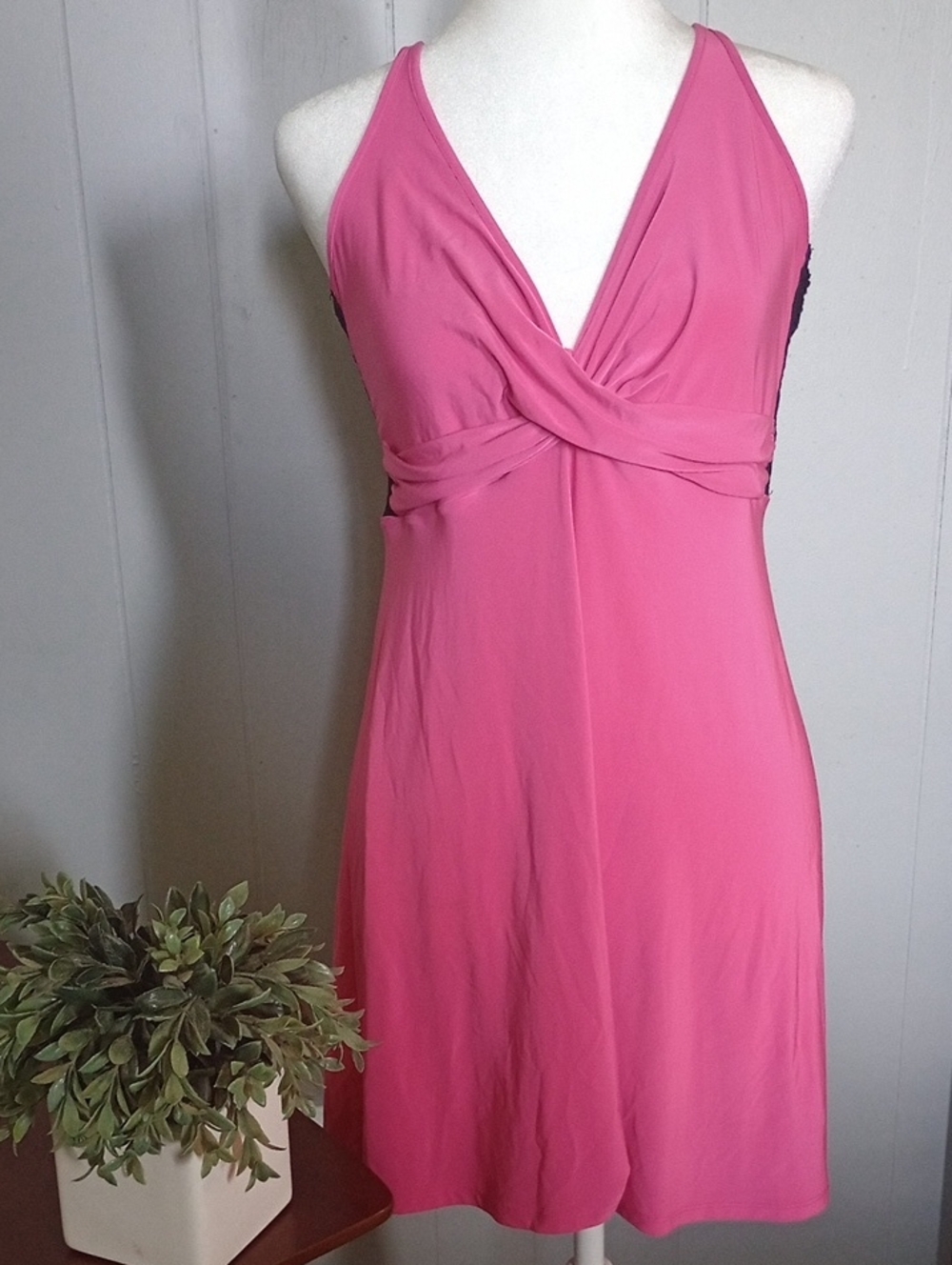 Ambrielle Hot Pink & Black Lace Nightgown Size XL